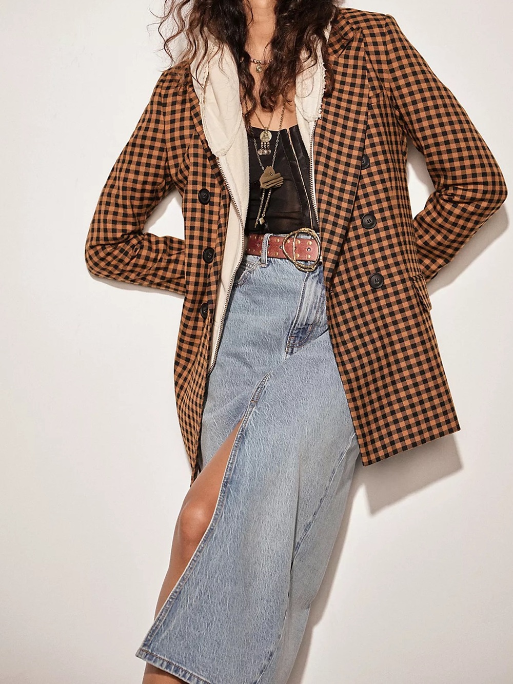 Free People We The Free Calabasas Denim Midi Slit Skirt Size 6